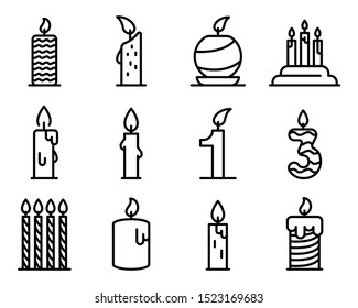 Birthday Candle Icons Set. Outline Set Of Birthday Candle Vector Icons For Web Design Isolated On White Background