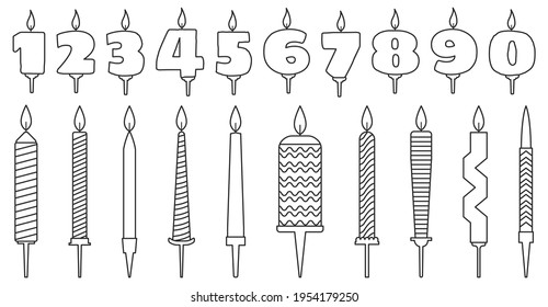 Birthday candle isolated outline set icon. Vector outline set icon anniversary. Vector illustration birthday candle on white background .