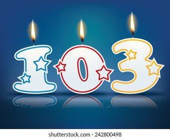 Número de vela de cumpleaños 103 con llama - eps 10 ilustración vectorial