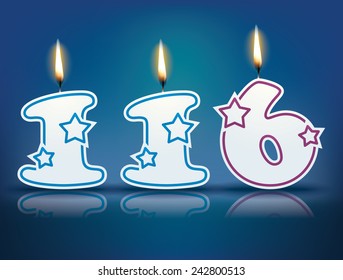 Birthday candle number 116 with flame - eps 10 vector illustration