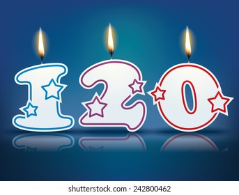Birthday candle number 120 with flame - eps 10 vector illustration