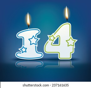 Birthday candle number 14 with flame - eps 10 vector illustration