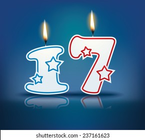 Birthday candle number 17 with flame - eps 10 vector illustration