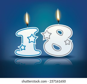 Birthday candle number 18 with flame - eps 10 vector illustration