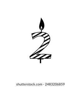 Vela de cumpleaños número 2 para Imagen de Vector de 2do año. 2 velas en forma de número ardiente para el cumpleaños