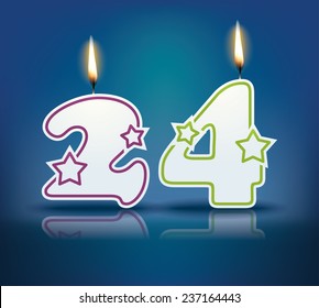 Birthday candle number 24 with flame - eps 10 vector illustration