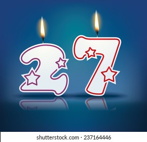 Número de vela de cumpleaños 27 con llama - eps 10 ilustración vectorial