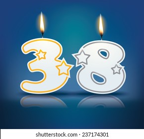 Birthday candle number 38 with flame - eps 10 vector illustration