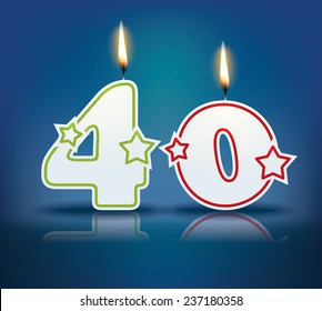 Birthday candle number 40 with flame - eps 10 vector illustration