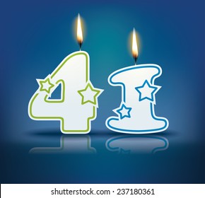 Birthday candle number 41 with flame - eps 10 vector illustration