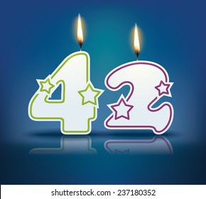 Birthday candle number 42 with flame - eps 10 vector illustration