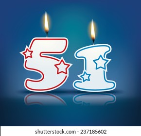 Birthday candle number 51 with flame - eps 10 vector illustration