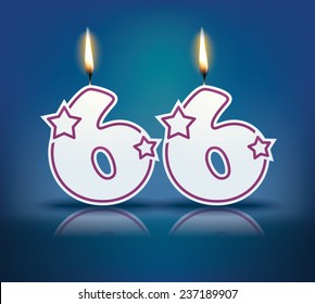 Birthday candle number 66 with flame - eps 10 vector illustration