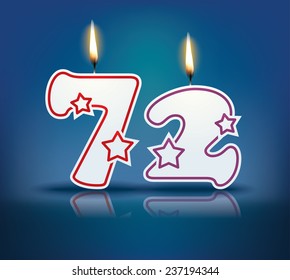 Birthday candle number 72 with flame - eps 10 vector illustration