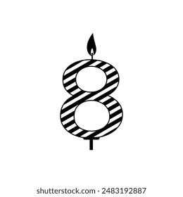 Birthday candle of number 8 for 8th year Vector Image.8 burning number shaped candle for birthday.