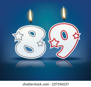 Birthday candle number 89 with flame - eps 10 vector illustration