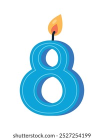 birthday candle number eight isolated