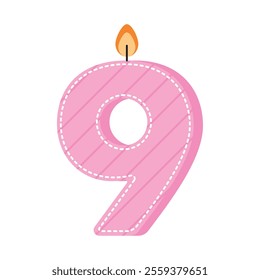 birthday candle number nine isolated