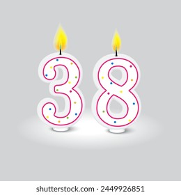 Birthday candle numbers 38 with colorful dots. Celebration event numeral decoration. Vector illustration. EPS 10.