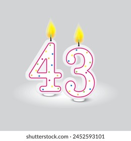 Birthday candle numbers forty three. Polka dot celebration design. Party decoration element. Vector illustration. EPS 10.