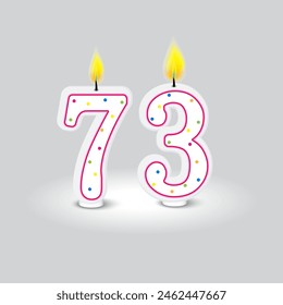 Birthday candle numbers. Seventy three celebration. Vector festive decoration. Colorful dotted design.