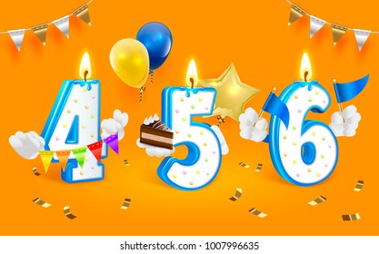 Birthday candle numbers. Vector clip art illustration. Isolated on white background.