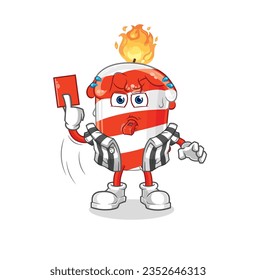 the birthday candle referee with red card illustration. character vector