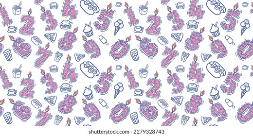 birthday candle seamless pattern, background candle number, happy pattern