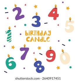 Birthday Candle Set Elements Vector Illustration Flat Color 