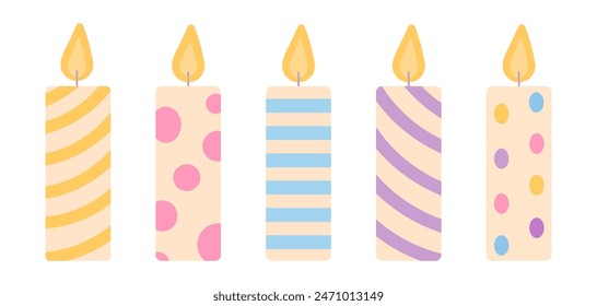 birthday candle set, party, decorative elements for cards, web, printing and more, candlelight, vector illustration