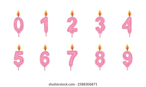 Birthday candle set in pink color. 