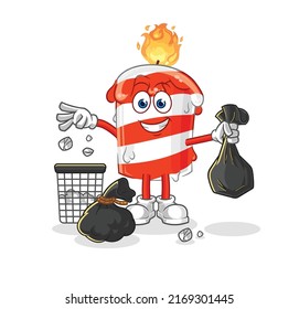 the birthday candle Throw garbage mascot. cartoon vector