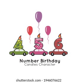 Birthday candle vector design ranging from the numbers 0 to 9 toy car motifs