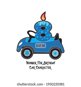 Birthday candle vector design ranging from the numbers 0 1, 2, 3, 4, 5, 6, 7, 8, 9 toy car motifs