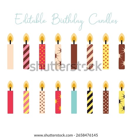 Birthday Candle Vector Set, Colorful Cake Party Decoration Clipart Collection