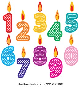 Birthday Candles Clip Art Set. Colorful number Birthday cake candles graphics created using vector software.