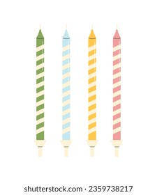 Birthday candles of different form concept. Red, green, blue and yellow wax objects. Sticker for social networks and messengers. Cartoon flat vector illustration isolated on white background