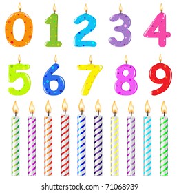 Birthday Candles Of Different Form, Isolated On White Background, Vector Illustration