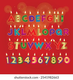 Birthday candles  font. Colorful ABC letters and numbers