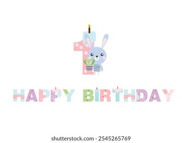 birthday candles, happy birthday, illustration with animals, gifts, cake