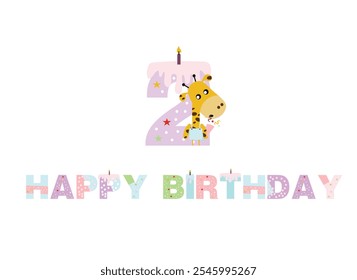 birthday candles, happy birthday, illustration with animals, gifts, cake