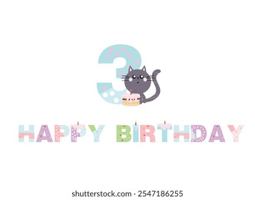 birthday candles, happy birthday, illustration with animals, gifts, cake