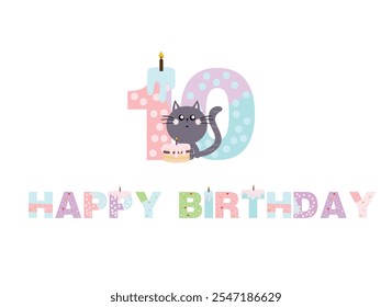 birthday candles, happy birthday, illustration with animals, gifts, cake