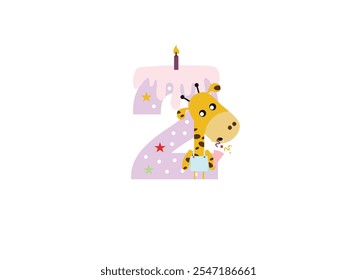 birthday candles, happy birthday, illustration with animals, gifts, cake