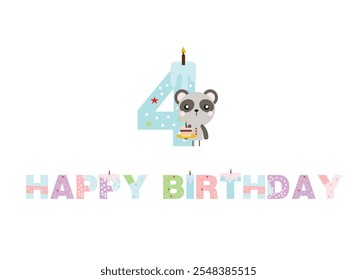 birthday candles, happy birthday, illustration with animals, gifts, cake