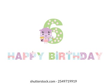 birthday candles, happy birthday, illustration with animals, gifts, cake