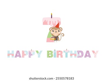 birthday candles, happy birthday, illustration with animals, gifts, cake