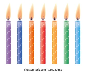 Birthday candles on white background. Vector illustration.