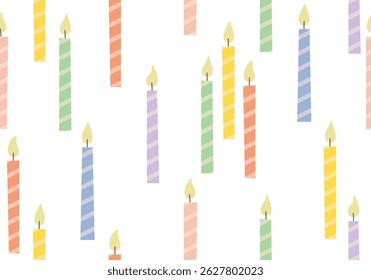 Birthday candles seamless pattern. Presents and gifts festive wrapping paper. Celebration, greeting postcard backdrop. Colorful candles	
