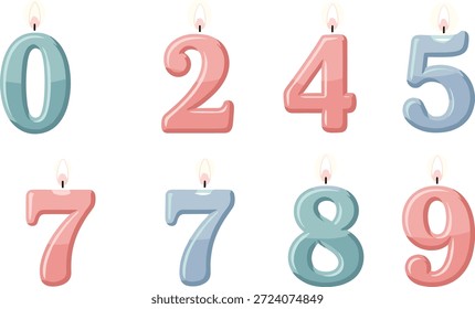  Velas de cumpleaños en forma de números del cero al nueve en colores pastel suaves